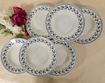 Assiettes creuses anciennes X6 en terre de fer modèle « Bleuets »  de la manufacture francaise Moulin des Loups