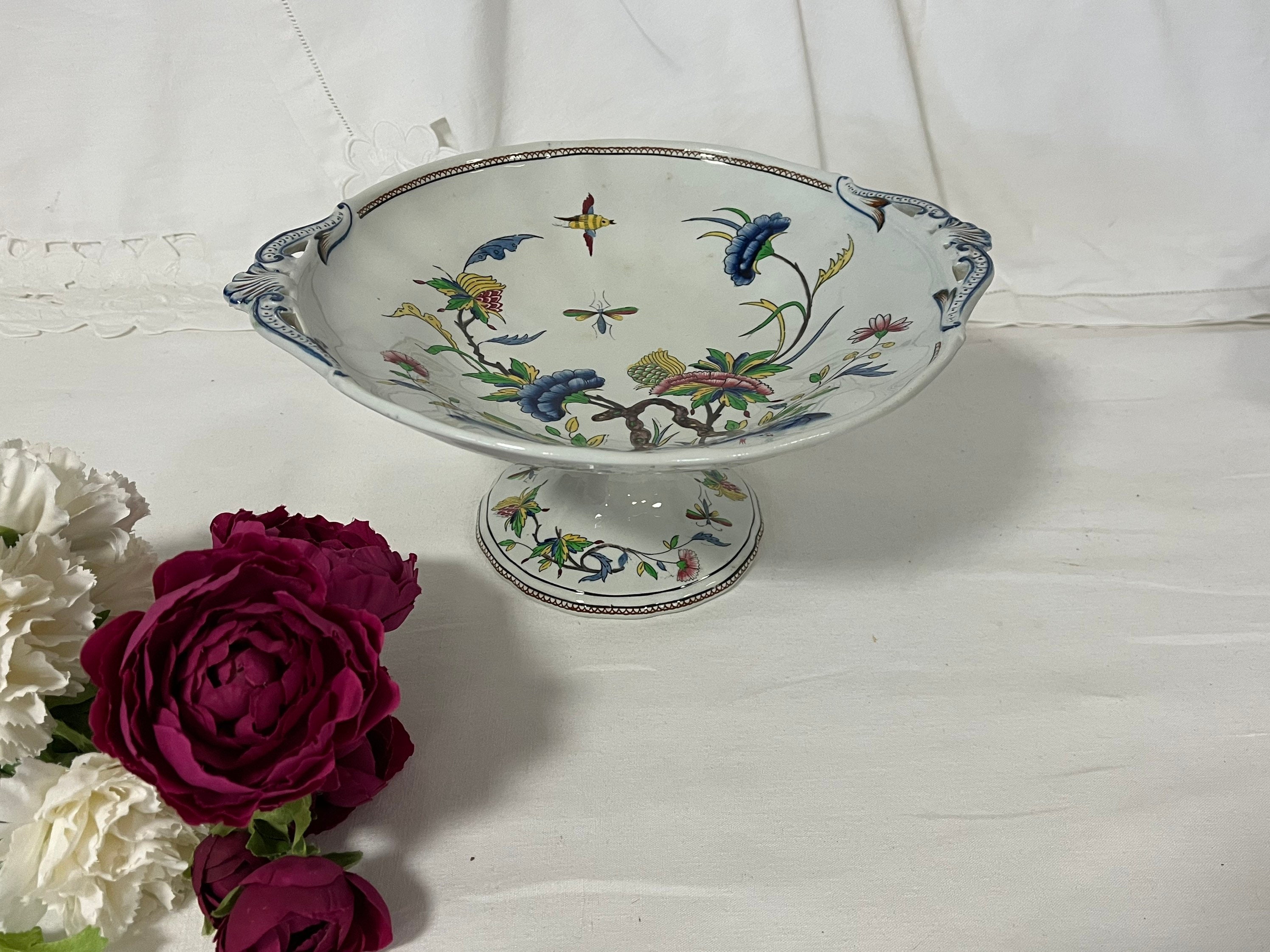 Plat Serviteur Piédouche Coupe sur Pied Ancienne Terre de Fer Polychrome Modèle Rouen La Manufacture