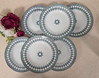 Antique flat plates X6 in ironstone, "Persan" model, from the French manufacturer of Saint Amand
