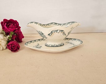 Old iron earth gravy boat model "Fleurs Dechamps" from the French manufacturer Fenal Frères