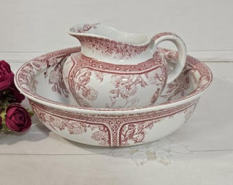 Set da toilette Ironstone, modello "Spring", prodotto nella fabbrica francese di Lunéville.