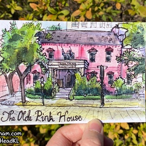 Savannah Georgia Art Postcard, Olde Pink House Watercolor Painting