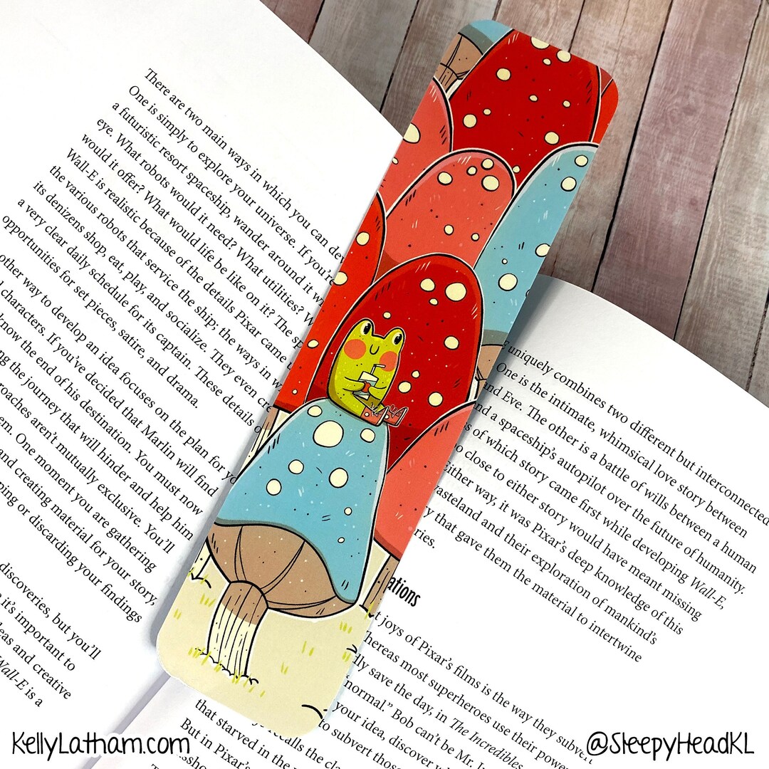 Frog Mushroom Bookmark, Cute Frog Drinking Juice Illustrated Bookmark ...