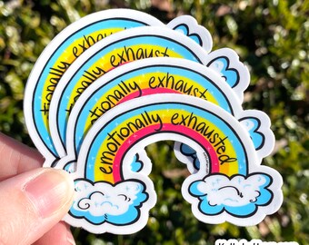 Emotionally Exhausted Rainbow Sticker, Funny Laptop Decal, 3" Die Cut Vinyl