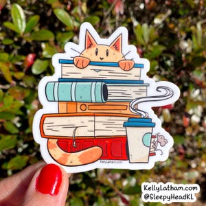 Cozy Book & Orange Cat Sticker | Cute Cat Lover Gift | Book Lover Sticker | Cat Mom Gift | Cozy Vibes | Gift for Readers | Bookish Sticker