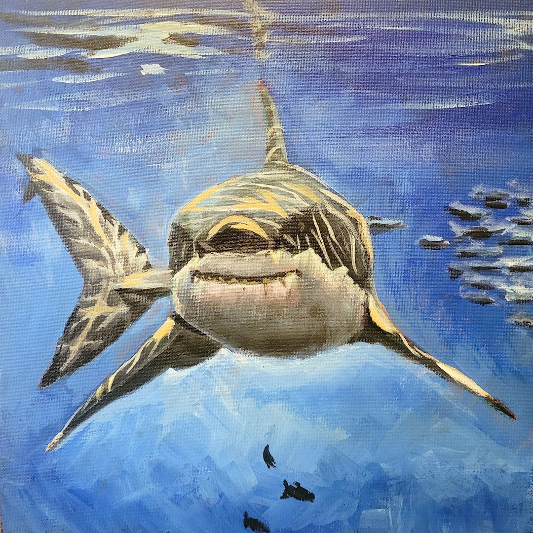 Great White Shark Wall Art Original Painting 1212 - Etsy