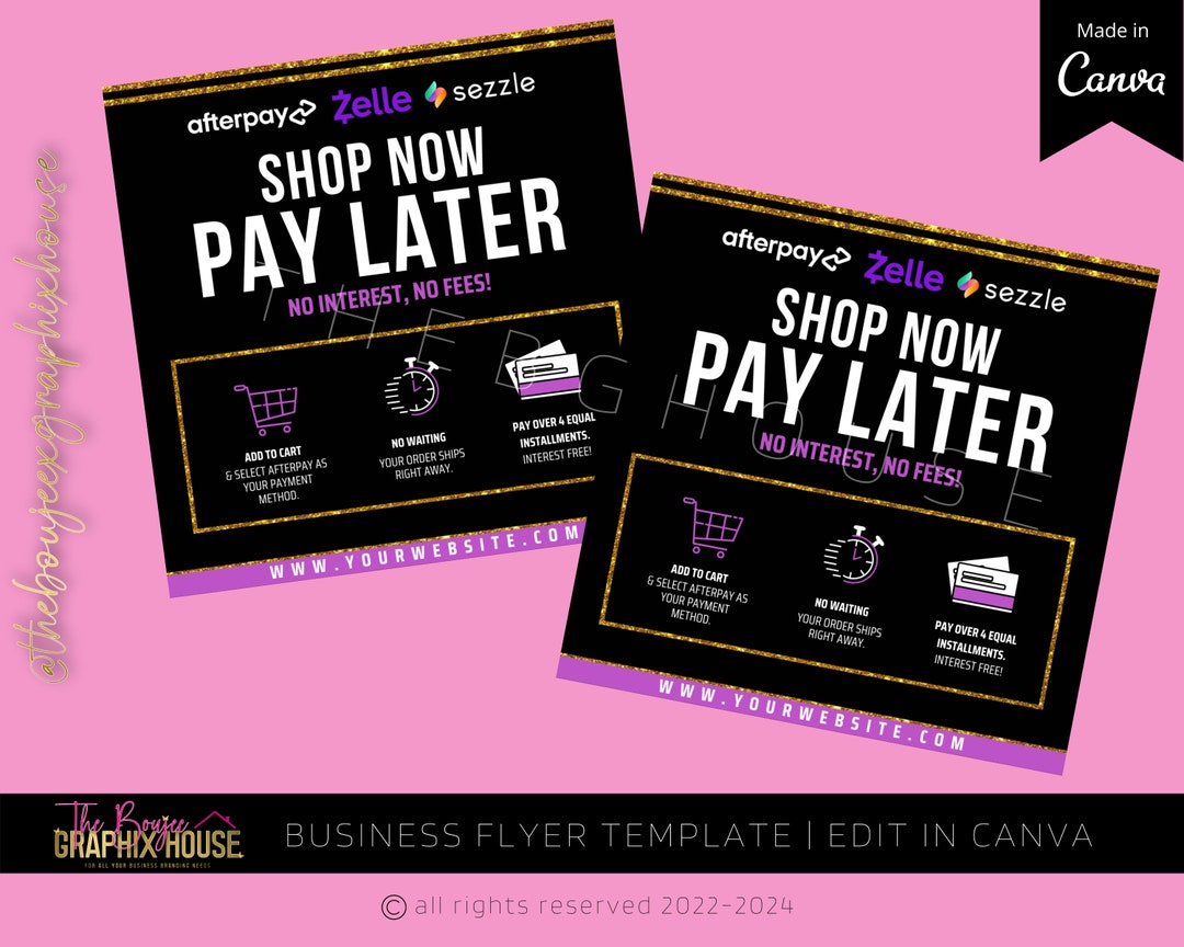 AFTERPAY FLYER Sezzle Flyer Zelle Flyer Shop Now Pay Later Etsy