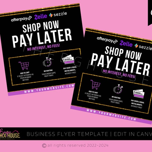 AFTERPAY FLYER Sezzle Flyer Zelle Flyer Shop Now Pay Later Etsy