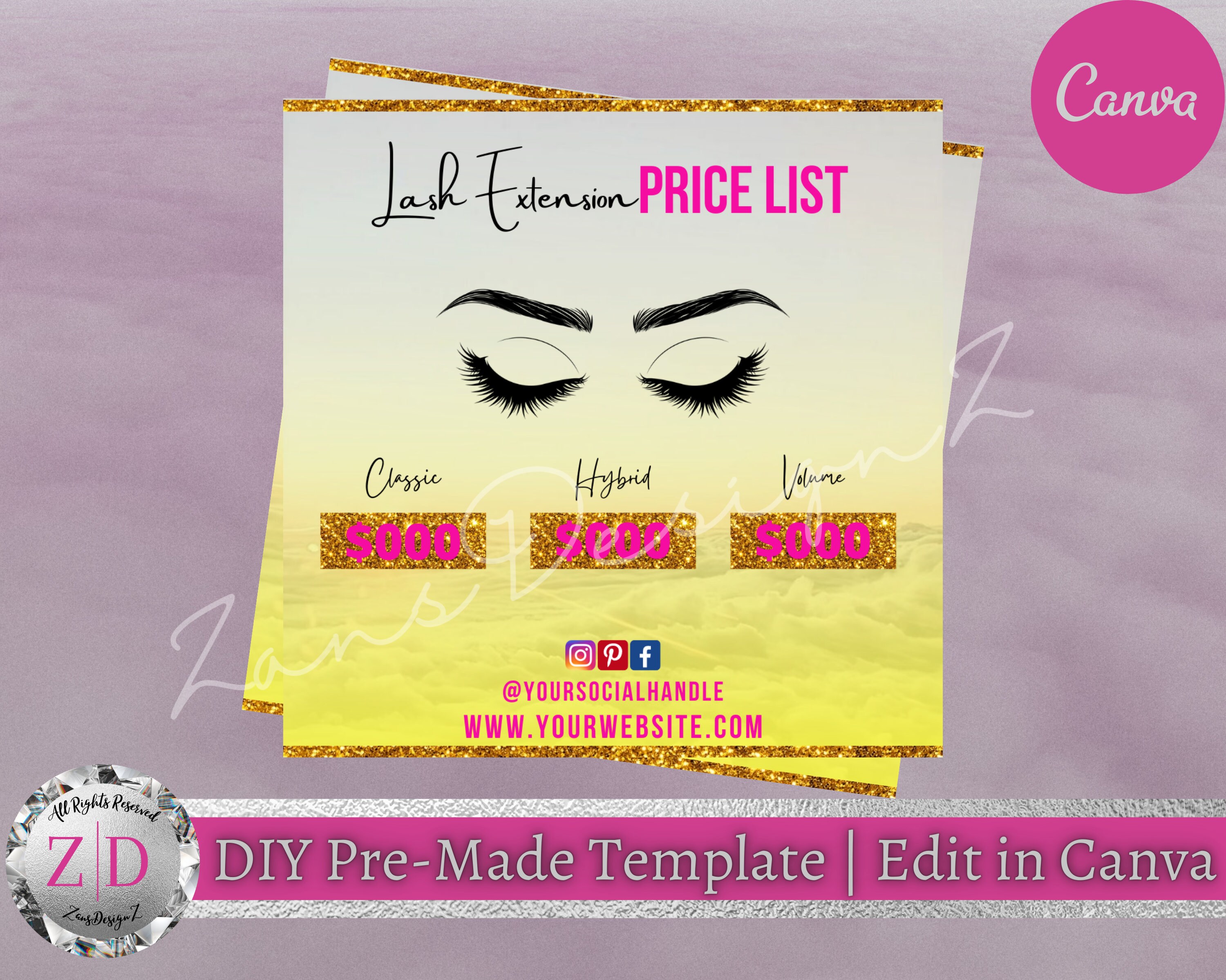Eyelash Extensions Pricelist Lash Price List Lash Etsy