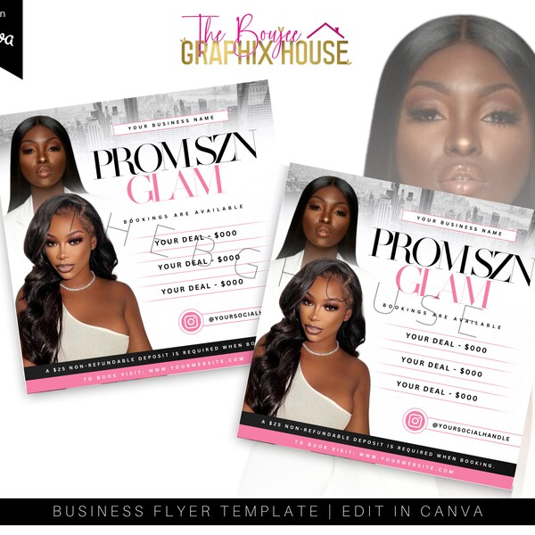 PROM Makeup Flyer, Prom Hair Bookings, Prom Flyer, Makeup Bookings, Lash Bookings,  Prom Bookings, Edit in Canva