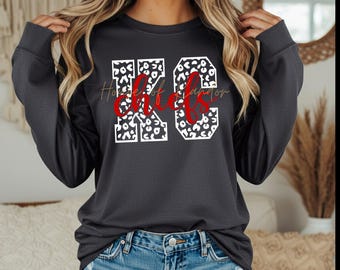 KC Chiefs Leopard Long Sleeve // Football Shirt // Football Mom // Chiefs Shirt // Chiefs tshirt // Kansas City //Chiefs Fan