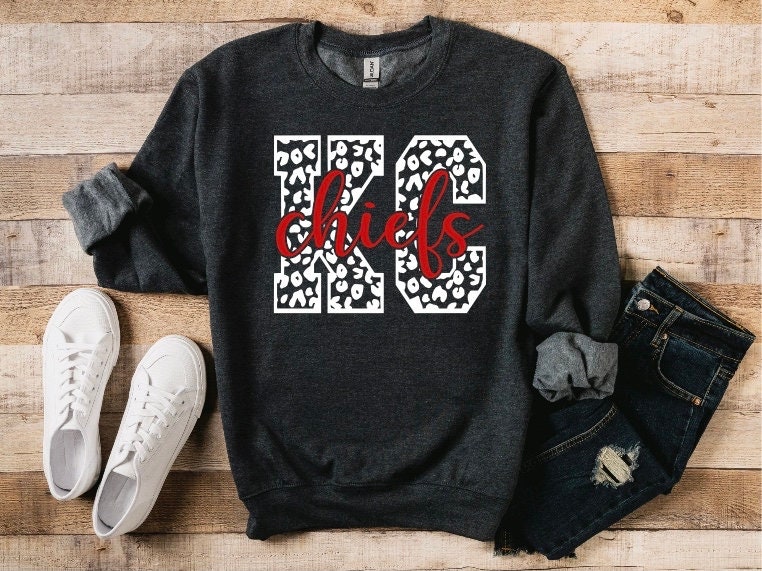 KC Chiefs Leopard Crewneck // unisex crew // Football Shirt // Football Mom  // Chiefs Shirt // Chiefs Sweatshirt // Kansas City //Chiefs Fan
