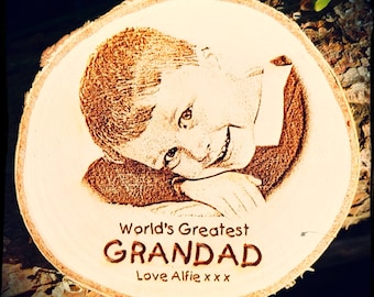 Silver Birch Wood Photo Engraved Tree Slice 9cm/11.5cm/13.5cm - Mother's Day, Father's Day, Weddings, Birthdays