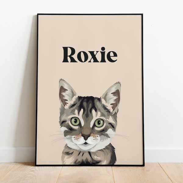 Poster - Porträt Ihrer personalisierten Katze - Handgezeichnete Illustration Ihres Haustieres - Einzigartiges und originelles Geschenk für Katze