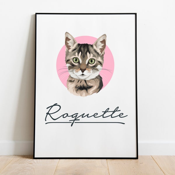 Affiche - Portrait de votre chat personnalisé - Illustration à la main de votre animal de compagnie - Cadeau unique et original pour chat