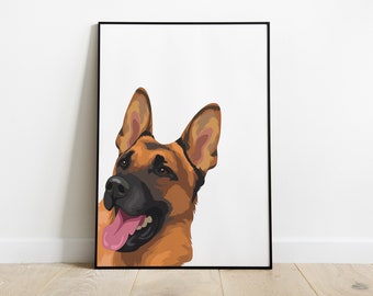 German shepherd dog wall poster - Decoration for cute dog lovers, original and unique gift idea