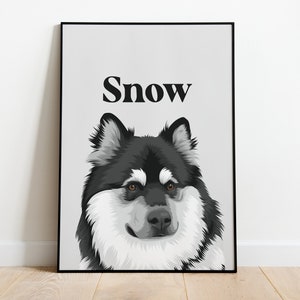 May include: Black and white illustration of a dog with the name "Snow" printed above it.