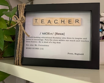 Personalized Teacher Appreciation Definition Frames, Teacher Birthday, Christmas, Principal, Retirement Gift, Preschool, Scrabble shadow box