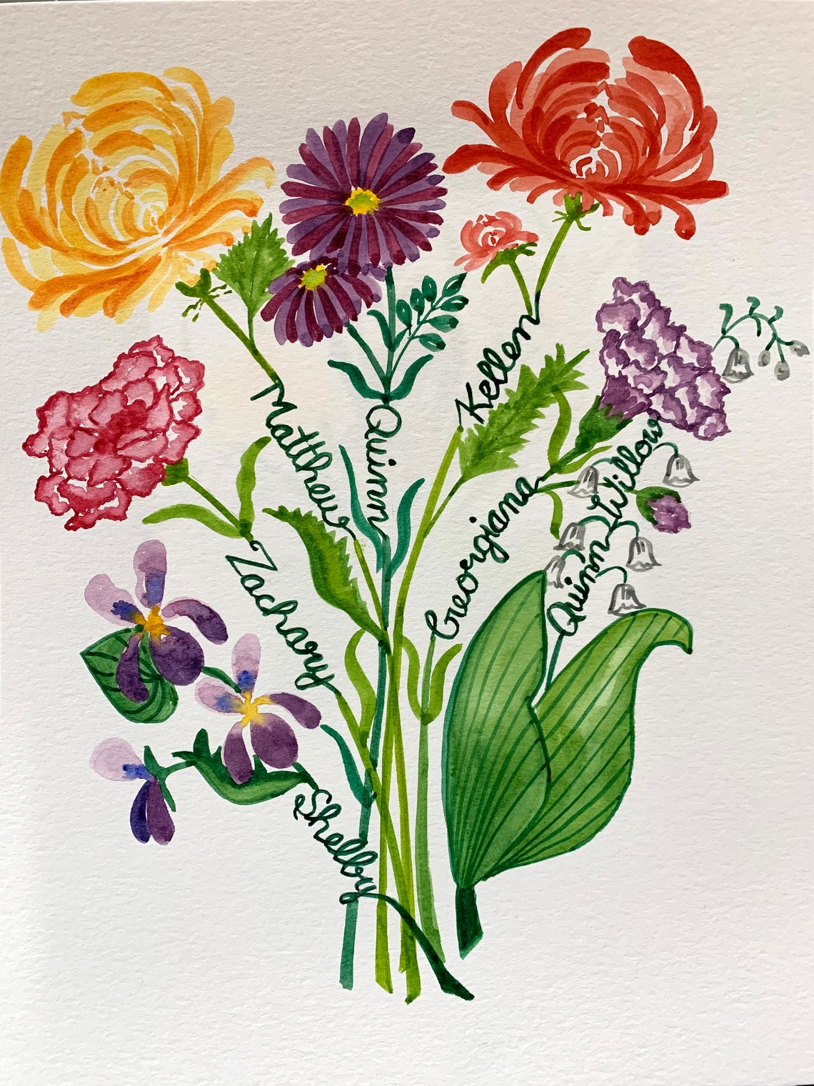 Names Included Birth Flower Bouquet Custom Family Birth Etsy