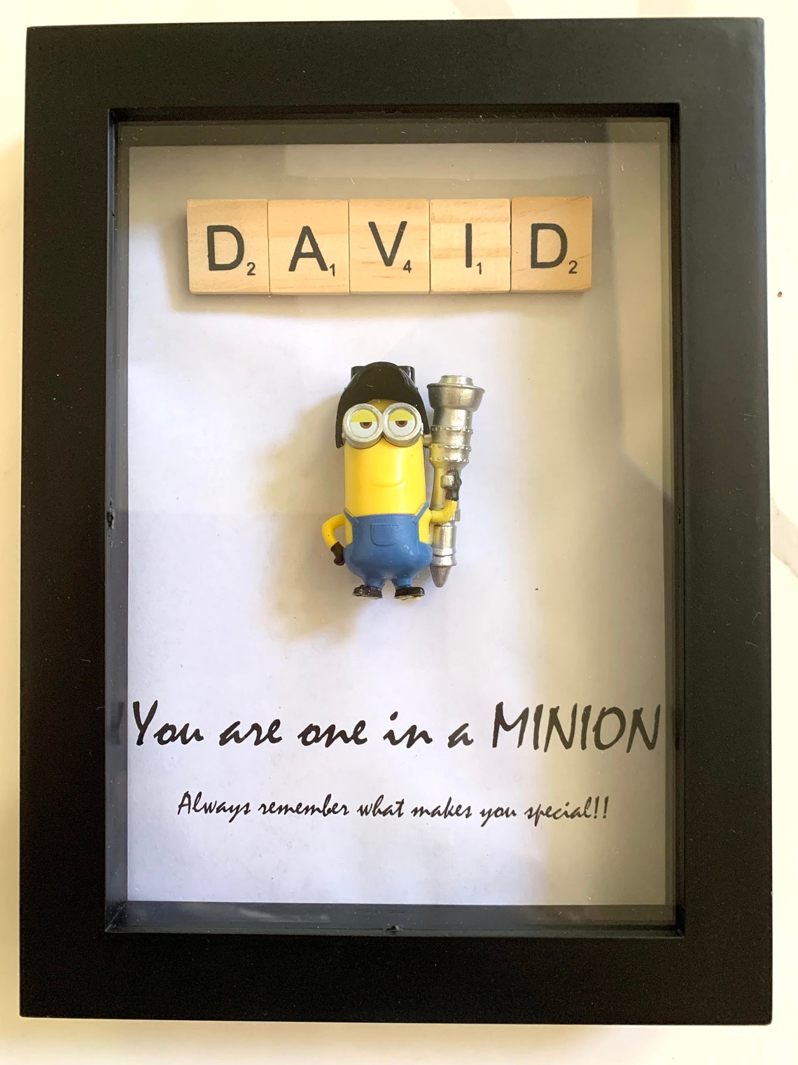 Personalized Minions shadow box frame.