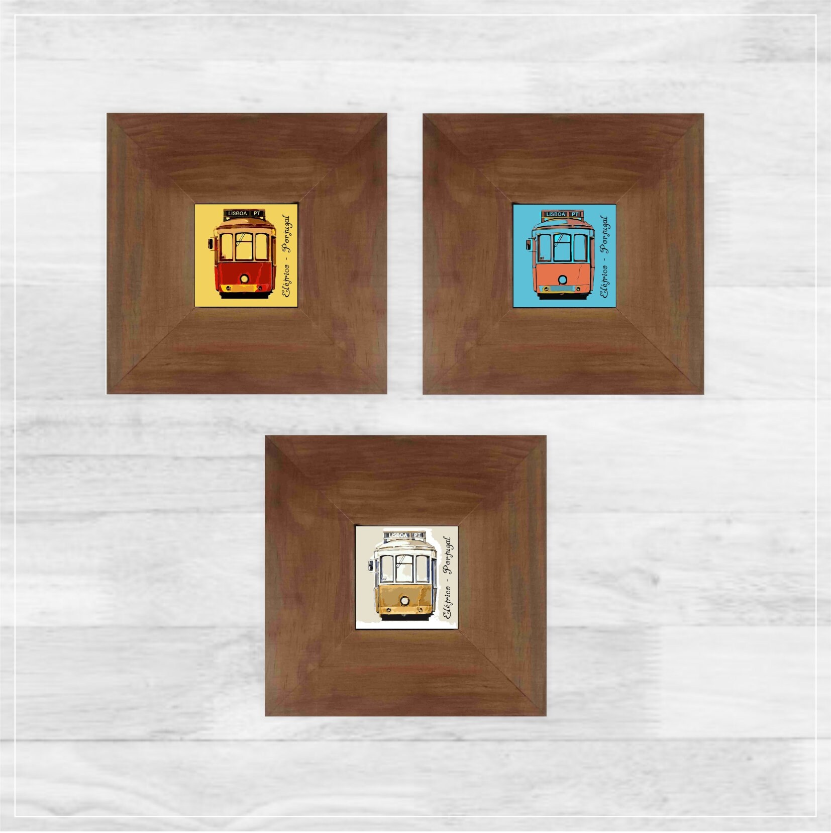 Set Of 3 Wooden Frames With Tile For Decoration Etsy