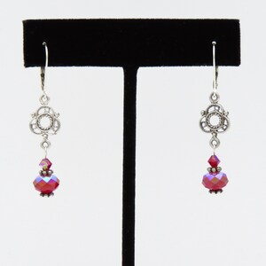 Red crystal & sterling silver beaded earrings, jewelry for women, gift for her