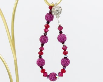 Magenta crystal bling beaded bracelet, jewelry for women, gift for her