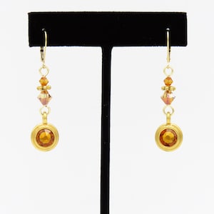 Topaz yellow crystal gold earrings, jewelry for women, gift for her