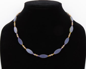 Purple & Gold Czech Glass Beaded Necklace