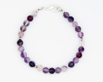 Purple flourite gemstone beaded silver bracelet, jewelry for women, gift for her