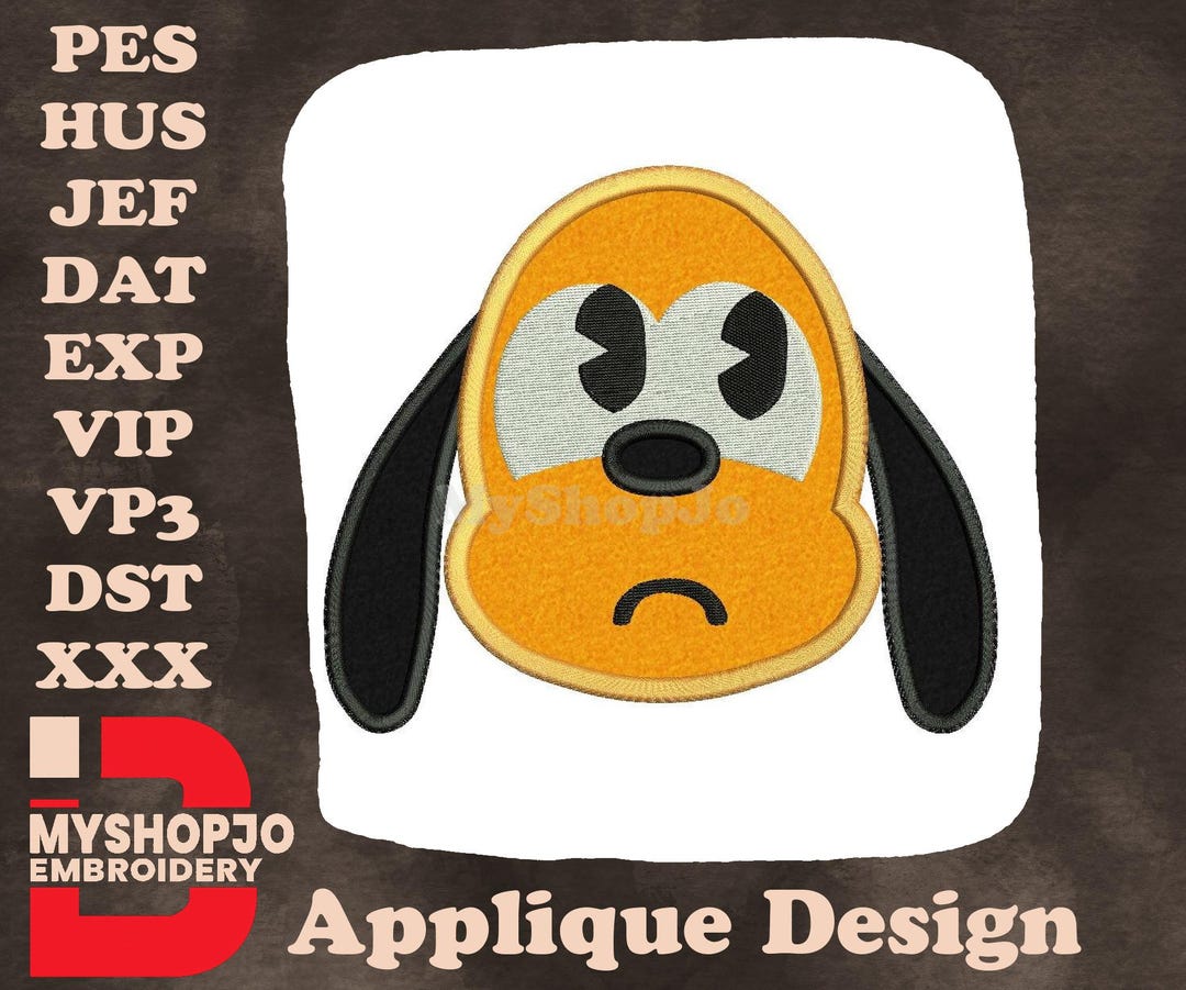 Emoji Sad Pluto Disney Applique Embroidery Design - Instant Download ...