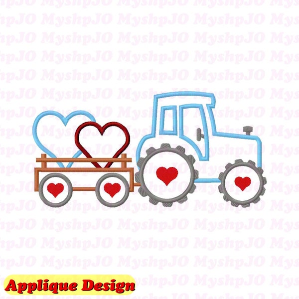 Vday Tractor Applique Embroidery Design - INSTANT DOWNLOAD