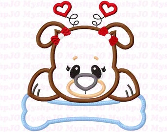 Valentine Puppy Applique Embroidery Design - INSTANT DOWNLOAD