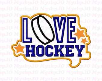 Love Hockey Applique Embroidery Design - INSTANT DOWNLOAD