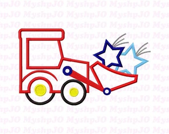 Tractor With Stars Applique Embroidery Design - INSTANT DOWNLOAD