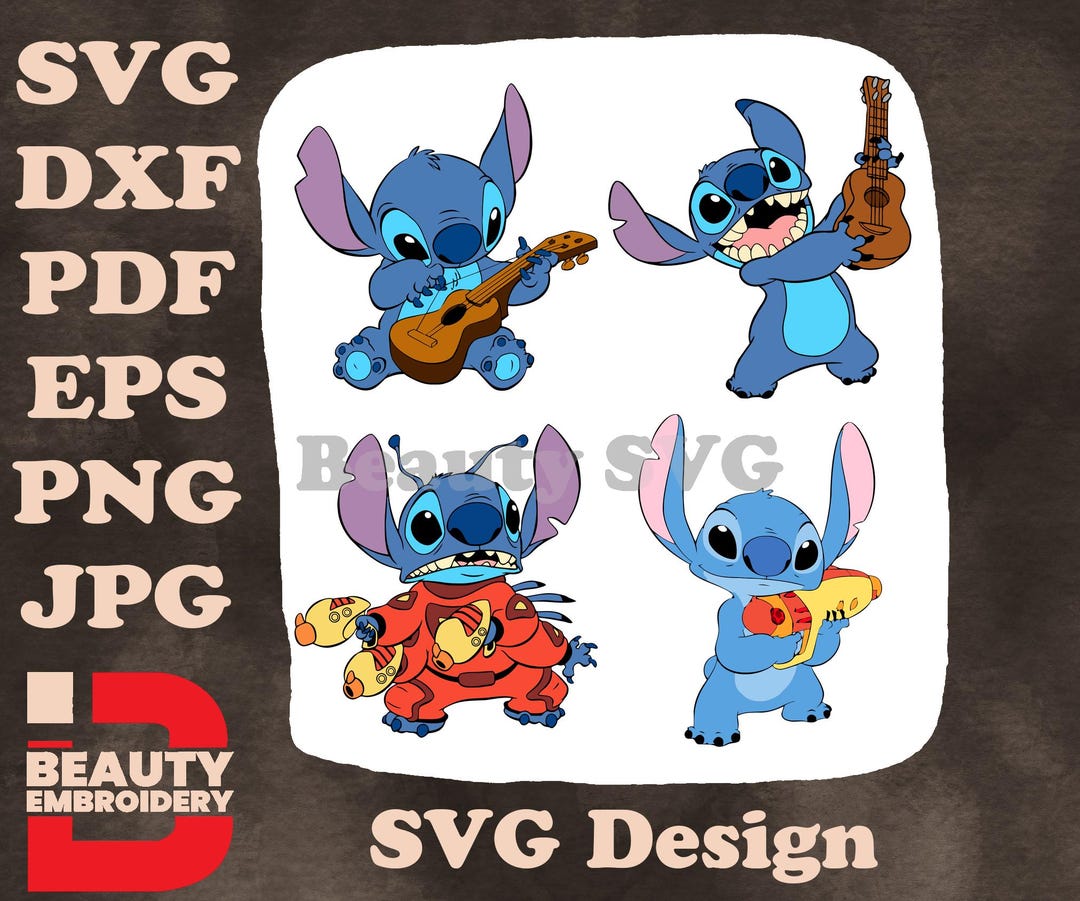 Vector Stish 4 Separate Designs - Lilo_and_stitch_-_stitch_hawaiian_elvis_guitar_and ...