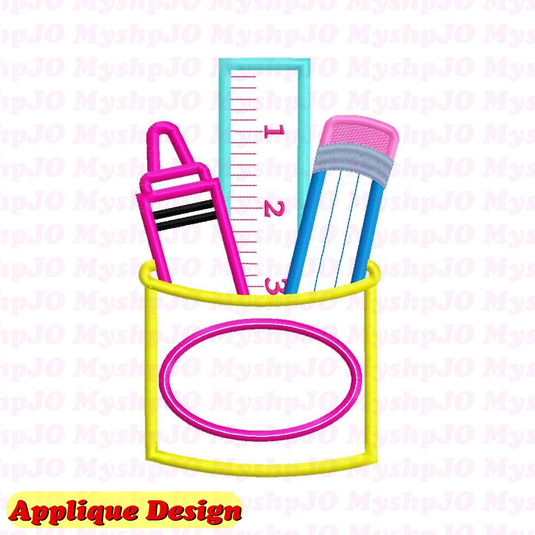School Supply Cup Oval Applique Embroidery Design INSTANT DOWNLOAD Etsy