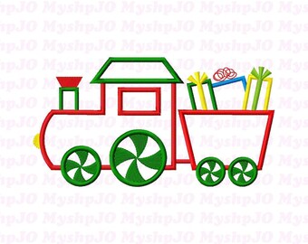 Train With Presents Applique Embroidery Design - INSTANT DOWNLOAD