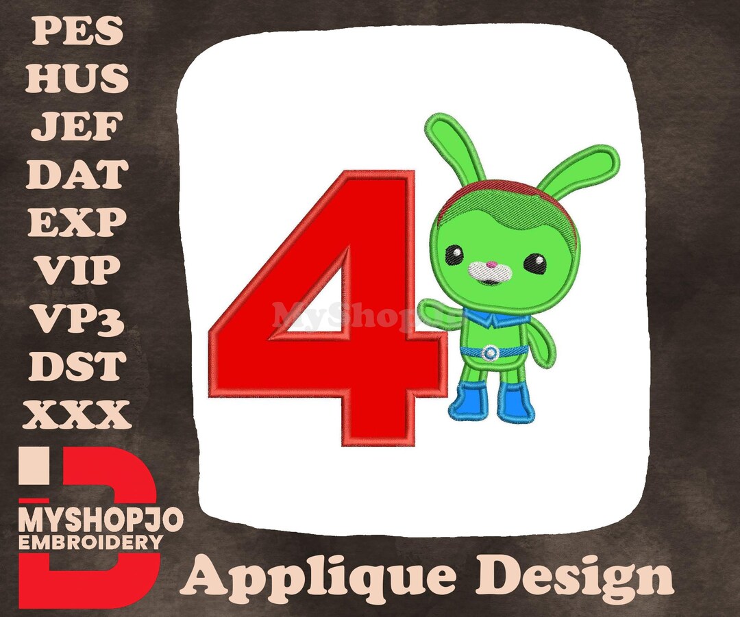 Octonauts Tweak Birthday Number 4 Applique Embroidery Design - Instant ...
