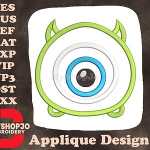 Diseño de bordado con apliques de Mike Wazowski de Tsum Tsum - Descarga instantánea - 12 formatos