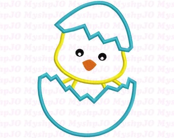 Easter Egg Chick BOY Applique Embroidery Design - INSTANT DOWNLOAD