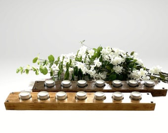 Rustic Farmhouse Wood Candle Centerpiece: Holiday Table Decor, 7 Candles