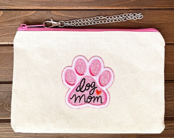 Dog Mom Canvas Wristlet Bag: Pink Accents, Free Gift