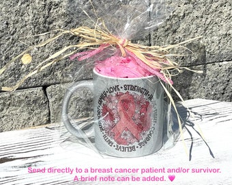 Breast Cancer Awareness Gift for Patient or Survivor|15oz Ceramic Mug or 11.8oz Silver Glitter Mug with Pink Ribbon|Send directly!