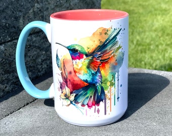 Hummingbird Coffee Mugs, Tie Dye Hummingbird Coffee Mug, Ceramic 12oz, Hummingbird Housewarming Gift, Eye-catching designs!