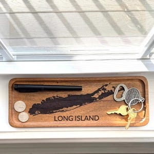 Long Island Tray, Engraved LI Map Entryway Table, Desk, Shelf Tray, 11x4in, Personalize the Back!