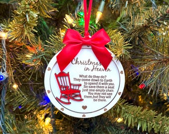 Christmas in Heaven Memorial Ornament, Save Your Loved Ones a Chair, Special Holiday Wood Ornament, Hand Painted. 4in