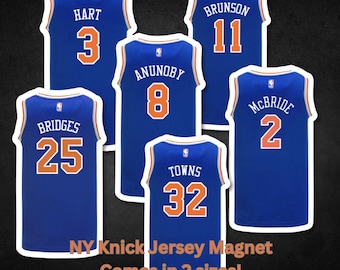 NY Basketball Jersey MAGNET, Brunson, Hart, KAT... Magnetic Sheet, Vinyl, Laminated for Locker, Tool Box, Fridge,5in or 3in  +Bonus Sticker!