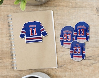 NY Hockey Jersey Stickers, Lafreniere, Fox, Shesterkin, Zibanejad...Vinyl, Laminated, Water-Resistant, Laptop Tumbler Auto, 5in or 3in