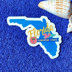 BOGO Florida Vinyl Sticker, Glossy Laminate Overlay, Florida Outline, Palm Tree, Sunshine State, Water Resistant, 3x2.5in BUY 1 Get 1 FREE!
